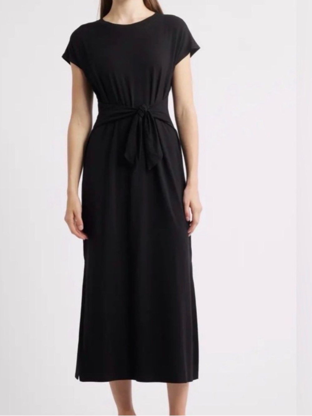 Eileen Fisher Black Tie-Waist Maxi Dress